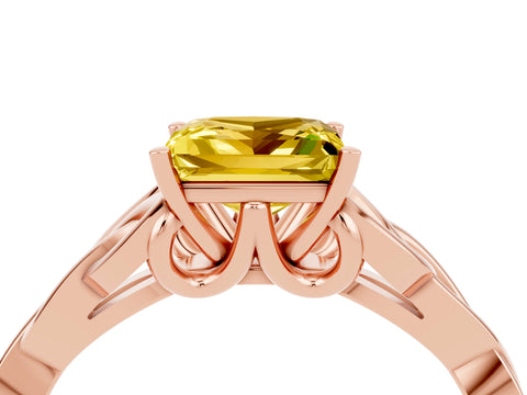 Rose gold Princess Cut Yellow Sapphire Solitaire Celtic Knot Ring with Four-Prong Setting_40