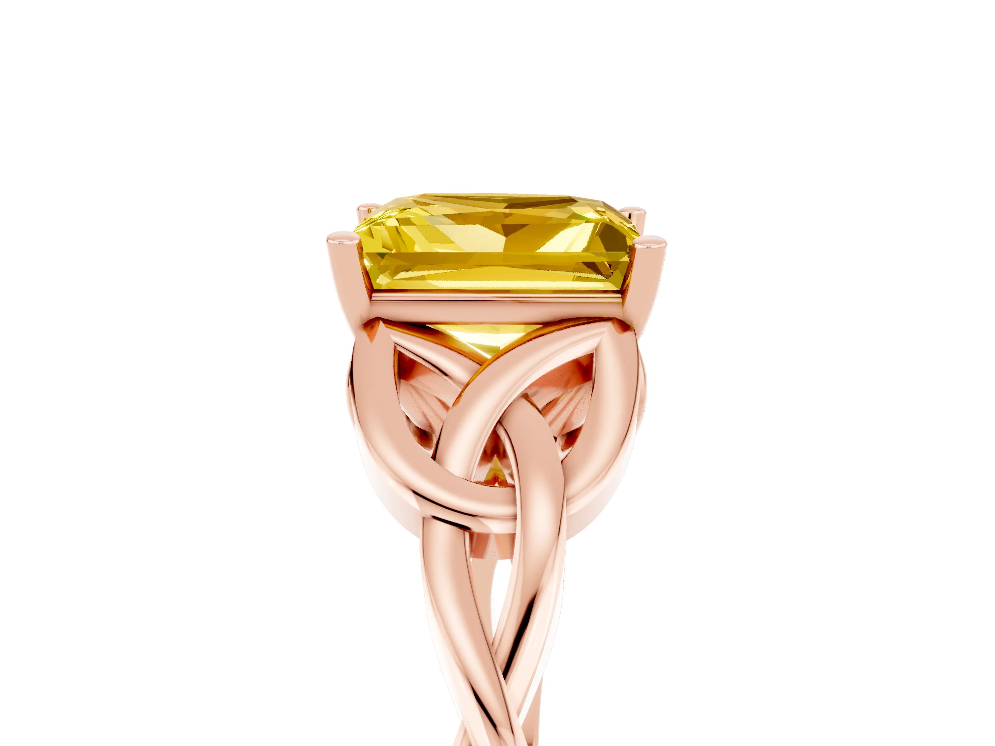 Rose gold Princess Cut Yellow Sapphire Solitaire Celtic Knot Ring with Four-Prong Setting_41