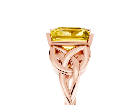 Rose gold Princess Cut Yellow Sapphire Solitaire Celtic Knot Ring with Four-Prong Setting_41
