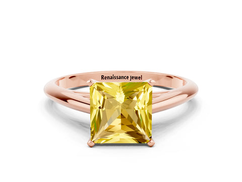 Rose gold Princess Cut Yellow Sapphire Solitaire Engagement Ring with Cathedral Setting and Four-Prong Mount_12