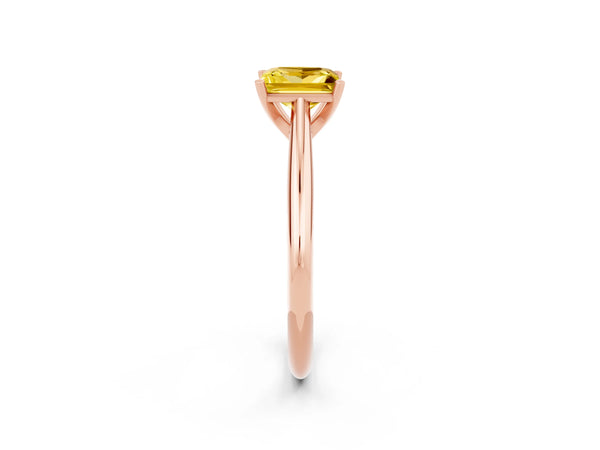 Rose gold Princess Cut Yellow Sapphire Solitaire Engagement Ring with Cathedral Setting and Four-Prong Mount