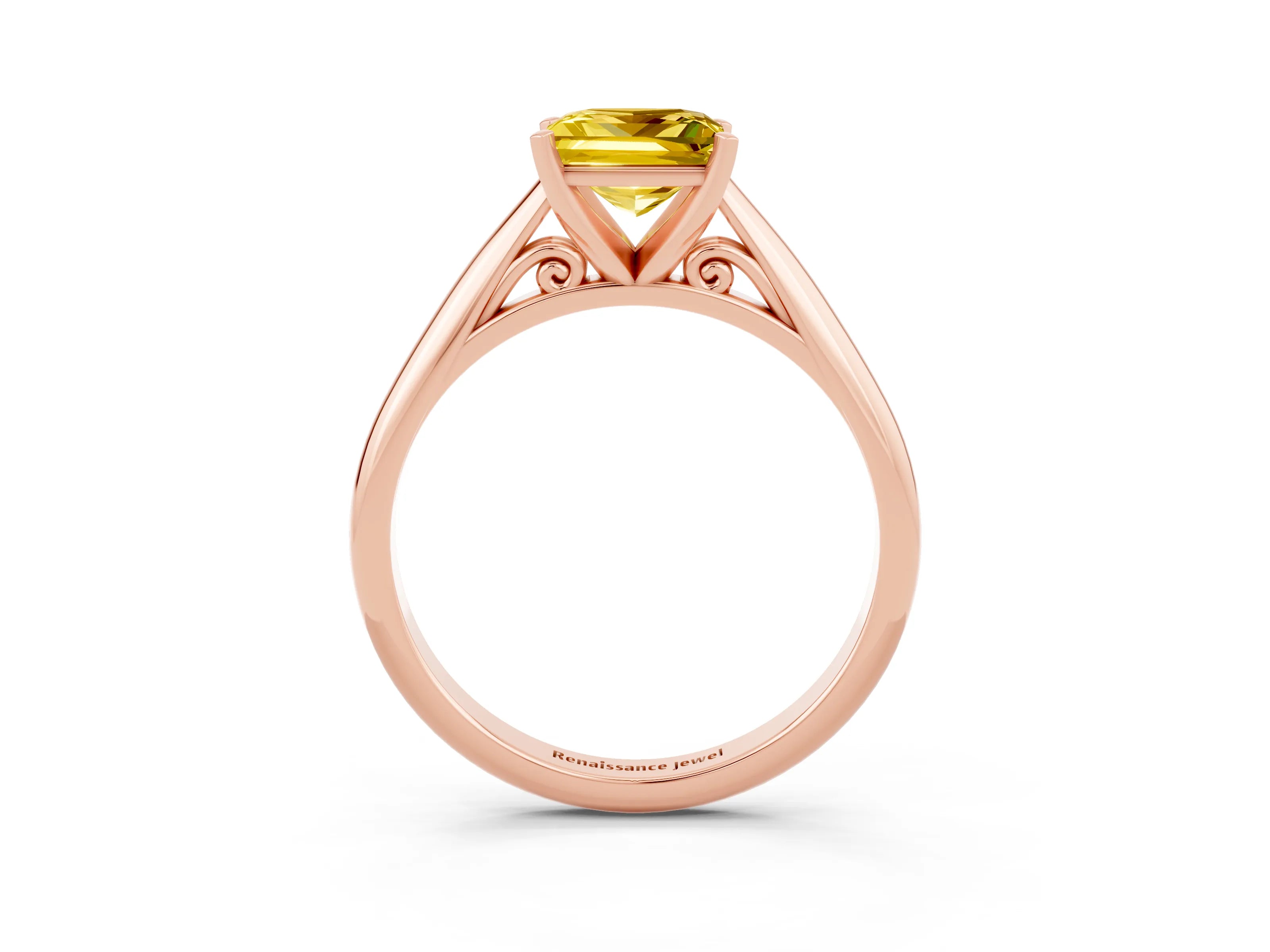 Rose gold Princess Cut Yellow Sapphire Solitaire Engagement Ring with Cathedral Setting and Four-Prong Mount_15
