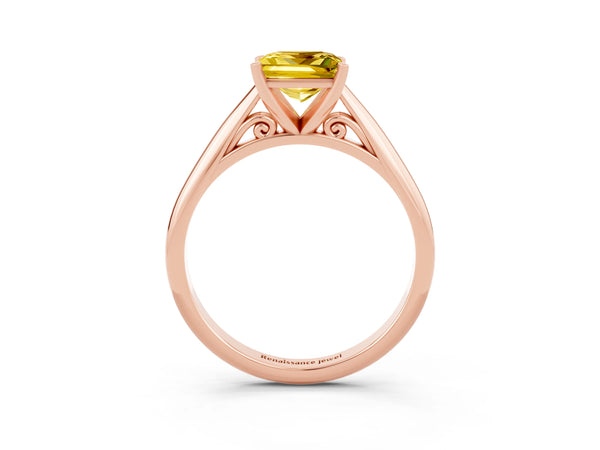 Rose gold Princess Cut Yellow Sapphire Solitaire Engagement Ring with Cathedral Setting and Four-Prong Mount