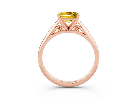 Rose gold Princess Cut Yellow Sapphire Solitaire Engagement Ring with Cathedral Setting and Four-Prong Mount_15
