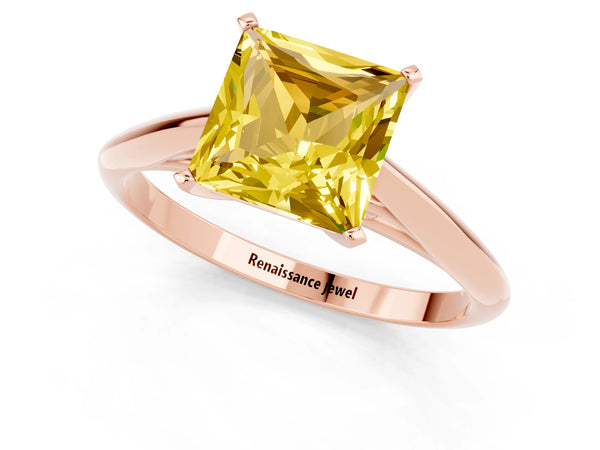 Rose gold Princess Cut Yellow Sapphire Solitaire Engagement Ring with Cathedral Setting and Four-Prong Mount