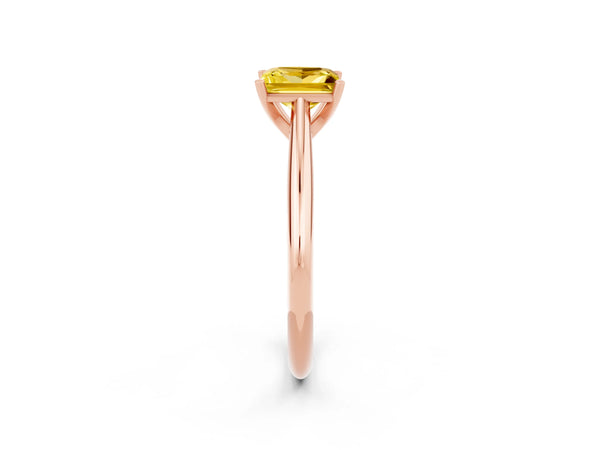 Rose gold Princess Cut Yellow Sapphire Solitaire Engagement Ring with Cathedral Setting and Four-Prong Mount
