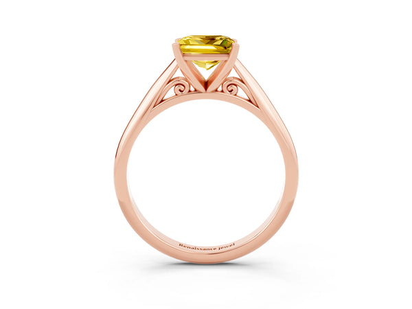 Rose gold Princess Cut Yellow Sapphire Solitaire Engagement Ring with Cathedral Setting and Four-Prong Mount