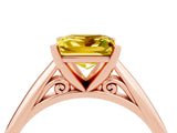 Rose gold Princess Cut Yellow Sapphire Solitaire Engagement Ring with Cathedral Setting and Four-Prong Mount_70
