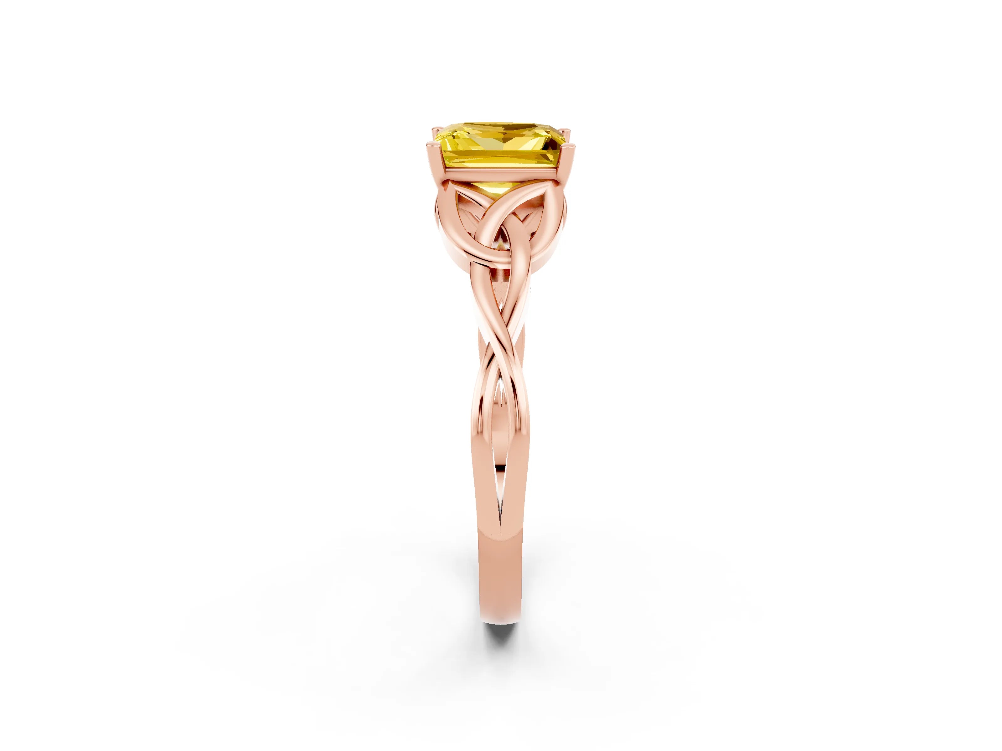 Rose gold Princess Cut Yellow Sapphire Solitaire Engagement Ring with Celtic Knot Band and Four-Prong Setting_26