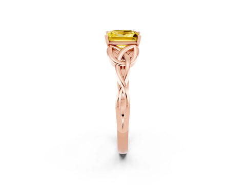 Rose gold Princess Cut Yellow Sapphire Solitaire Engagement Ring with Celtic Knot Band and Four-Prong Setting_26