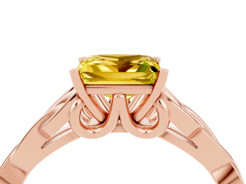 Rose gold Princess Cut Yellow Sapphire Solitaire Engagement Ring with Celtic Knot Band and Four-Prong Setting_28