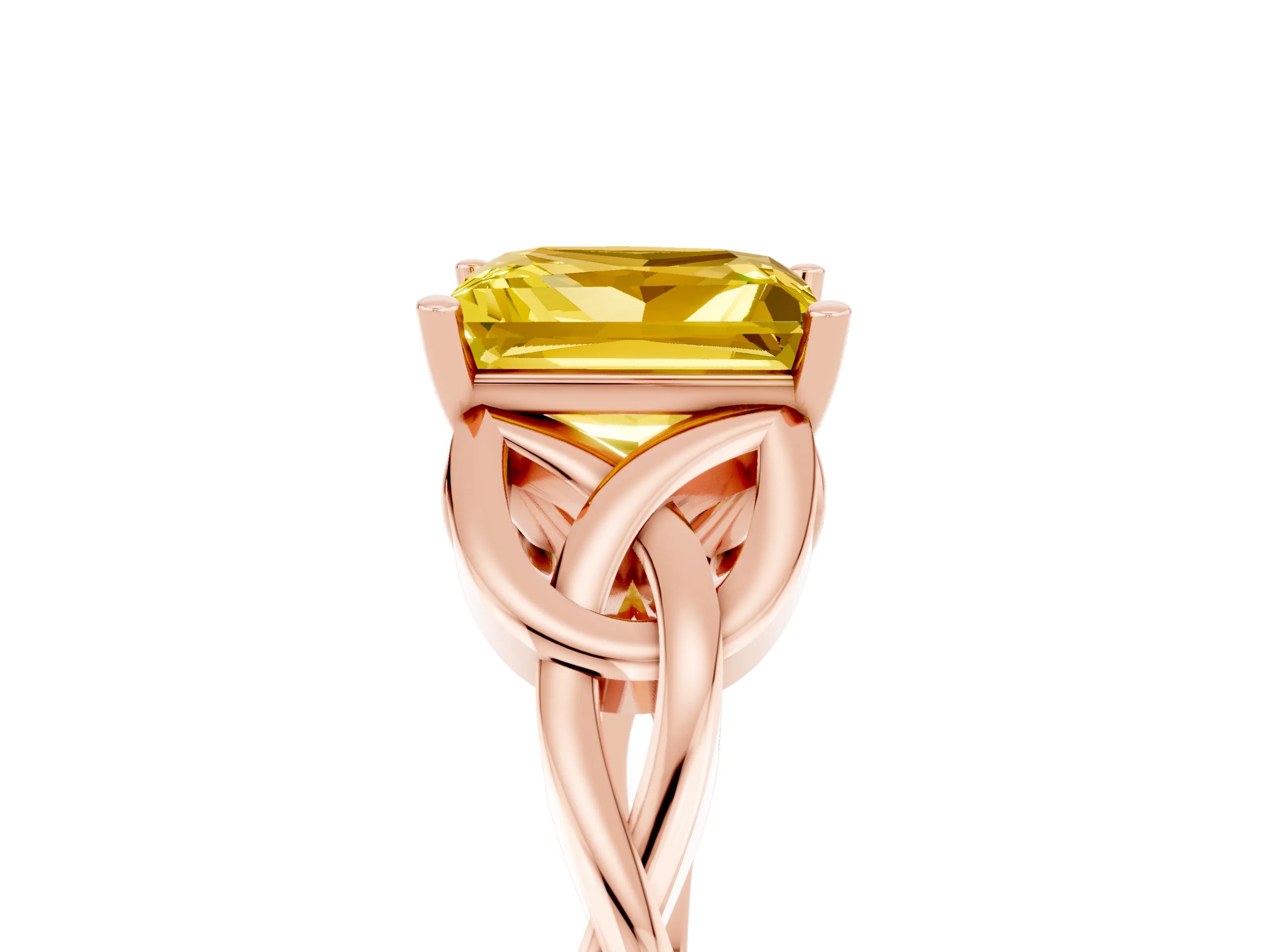 Rose gold Princess Cut Yellow Sapphire Solitaire Engagement Ring with Celtic Knot Band and Four-Prong Setting_29