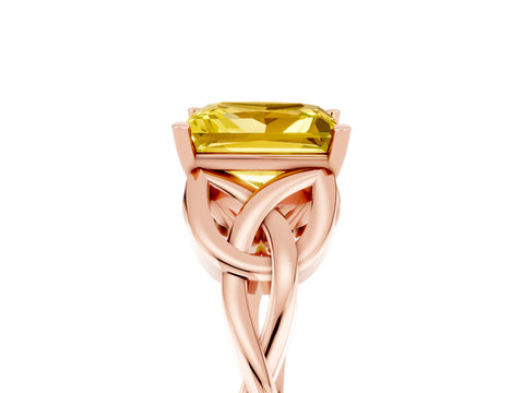 Rose gold Princess Cut Yellow Sapphire Solitaire Engagement Ring with Celtic Knot Band and Four-Prong Setting_29