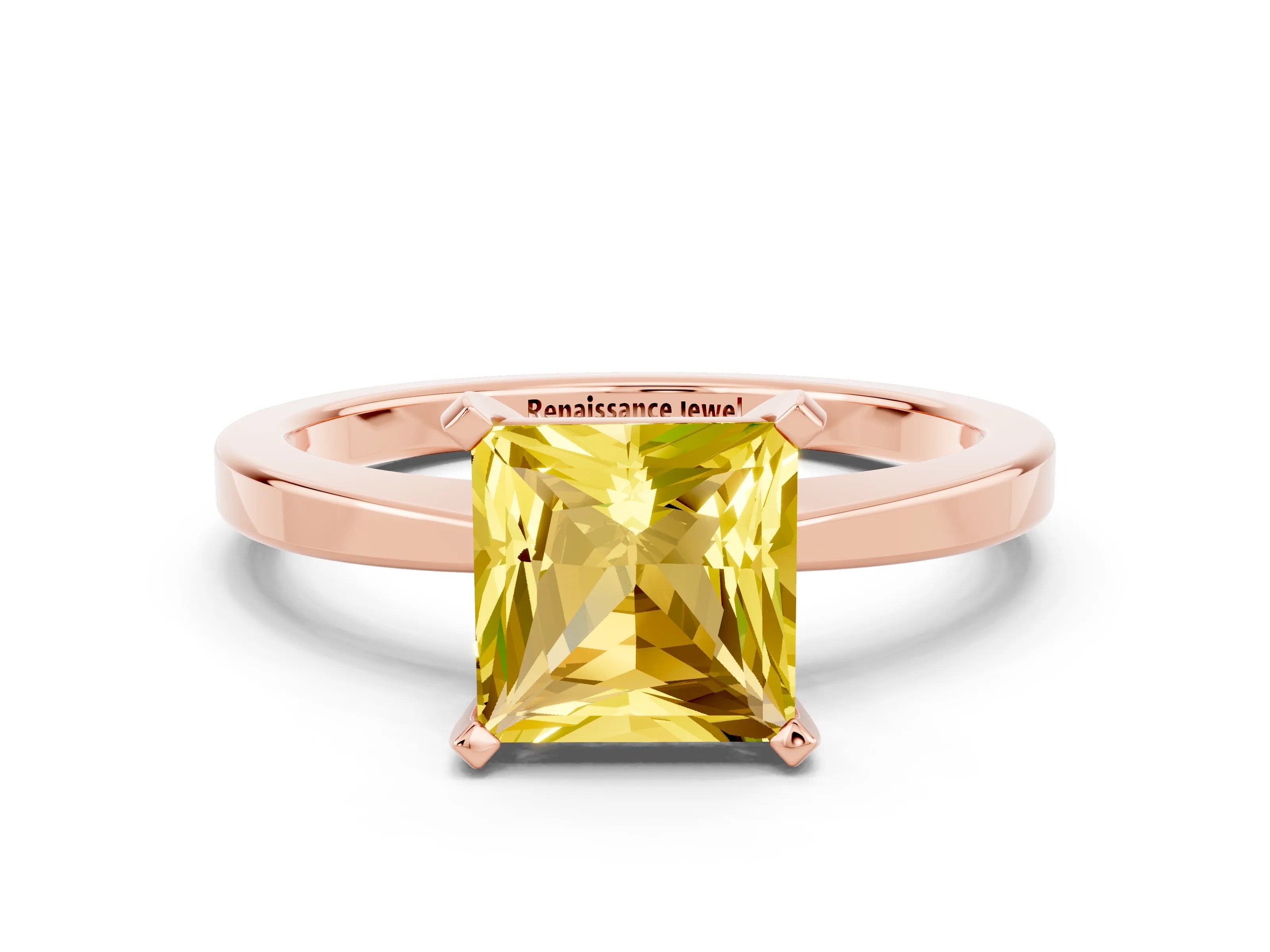 Rose gold Princess Cut Yellow Sapphire Solitaire Engagement Ring with Classic Band and Four-Prong Setting_48