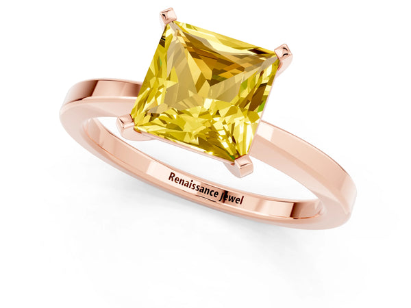 Rose gold Princess Cut Yellow Sapphire Solitaire Engagement Ring with Classic Band and Four-Prong Setting