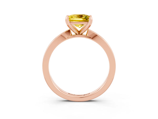 Rose gold Princess Cut Yellow Sapphire Solitaire Engagement Ring with Classic Band and Four-Prong Setting