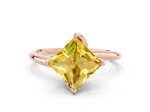 Rose gold Princess Cut Yellow Sapphire Solitaire Engagement Ring with Four-Prong Setting and Classic Band