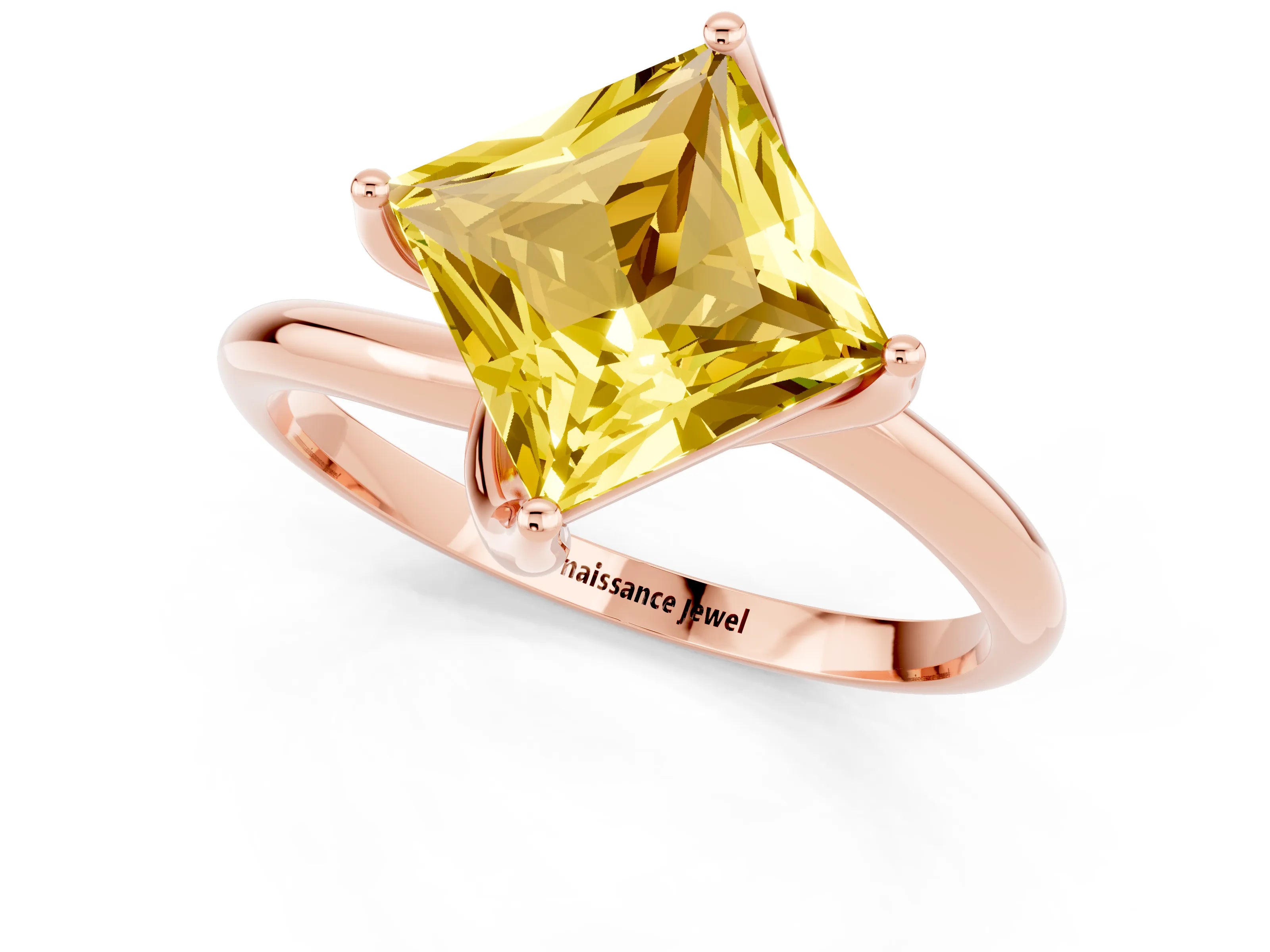 Rose gold Princess Cut Yellow Sapphire Solitaire Engagement Ring with Four-Prong Setting and Classic Band_13