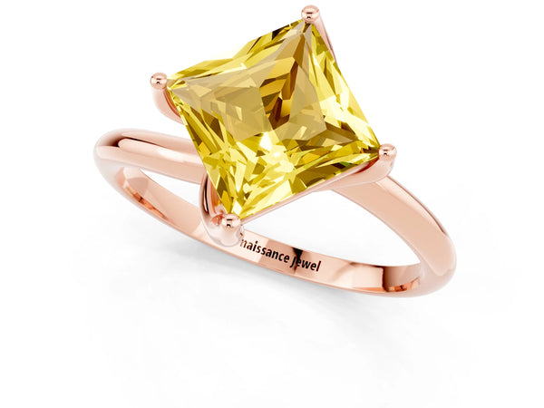 Rose gold Princess Cut Yellow Sapphire Solitaire Engagement Ring with Four-Prong Setting and Classic Band