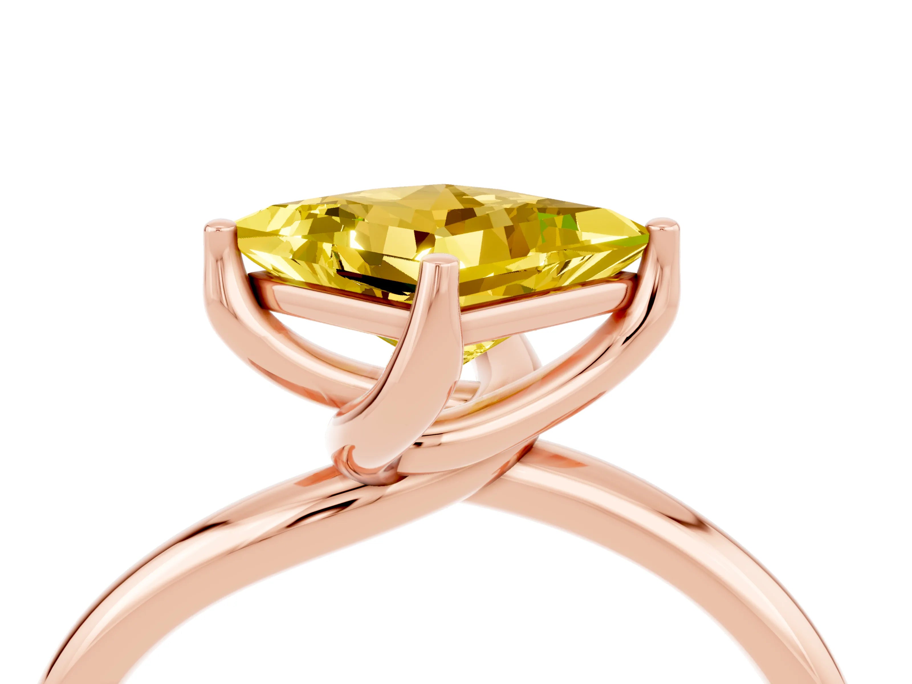 Rose gold Princess Cut Yellow Sapphire Solitaire Engagement Ring with Four-Prong Setting and Classic Band_16