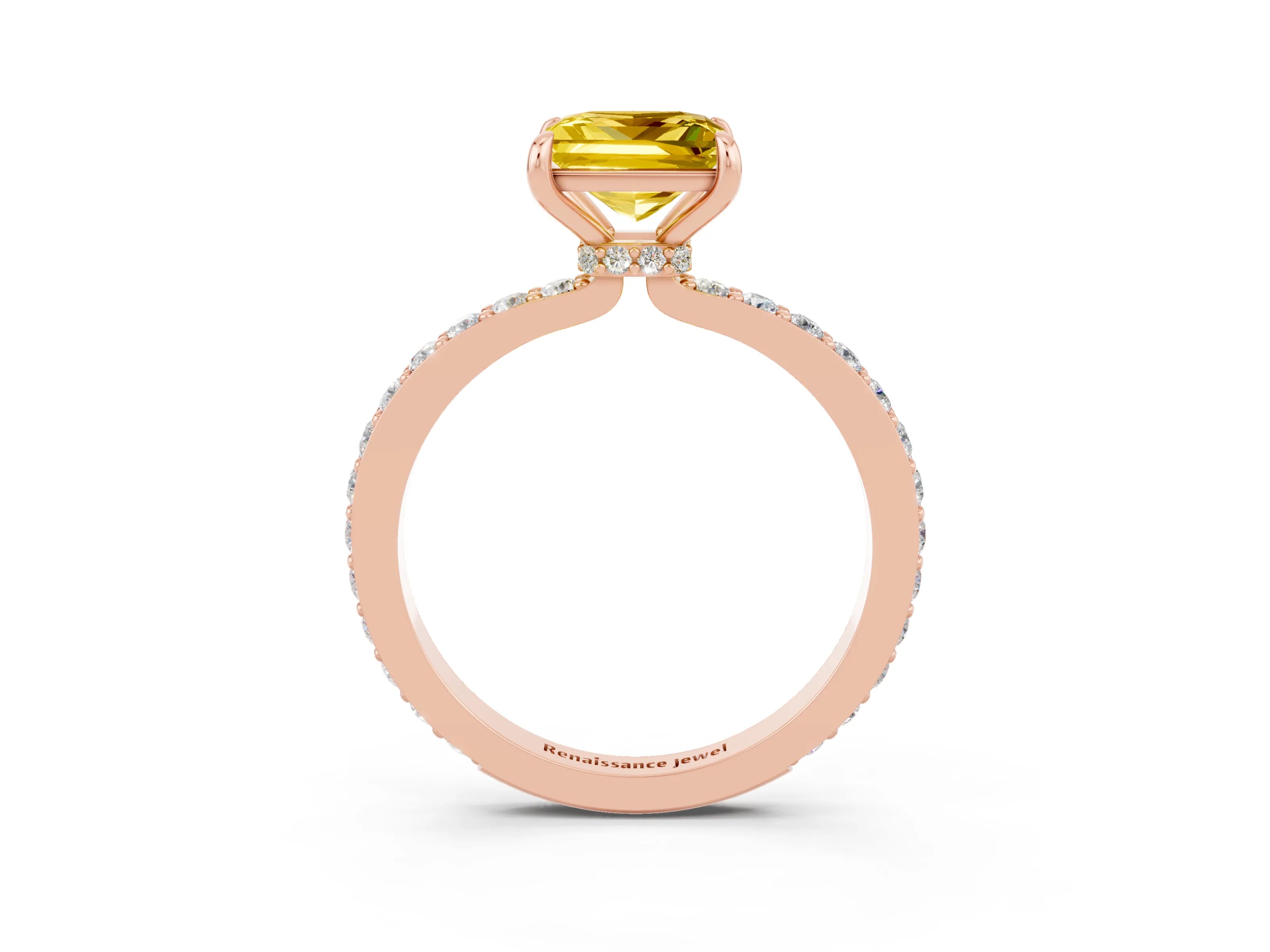 Rose gold Princess Cut Yellow Sapphire Solitaire Engagement Ring with Pavé Band and Four-Prong Setting_27