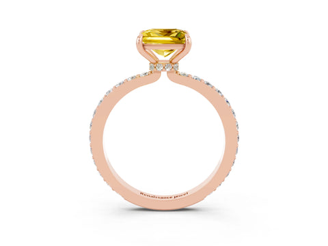 Rose gold Princess Cut Yellow Sapphire Solitaire Engagement Ring with Pavé Band and Four-Prong Setting_27