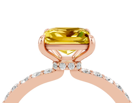 Rose gold Princess Cut Yellow Sapphire Solitaire Engagement Ring with Pavé Band and Four-Prong Setting_28