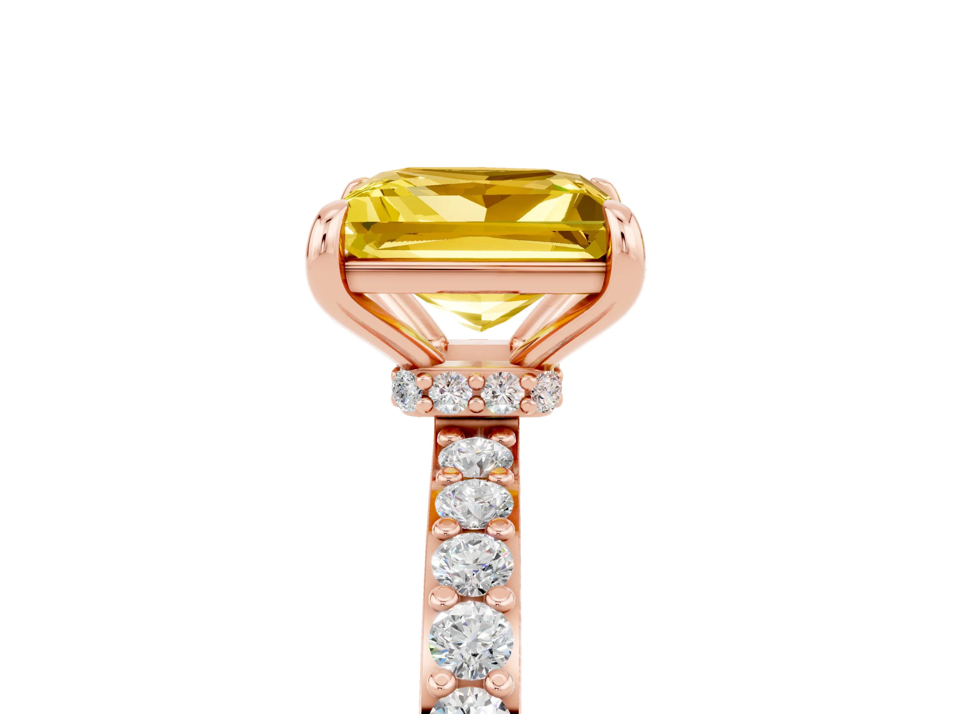 Rose gold Princess Cut Yellow Sapphire Solitaire Engagement Ring with Pavé Band and Four-Prong Setting_29