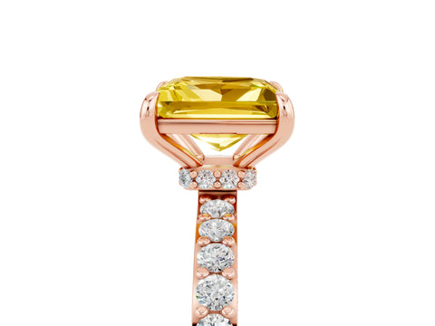Rose gold Princess Cut Yellow Sapphire Solitaire Engagement Ring with Pavé Band and Four-Prong Setting_29