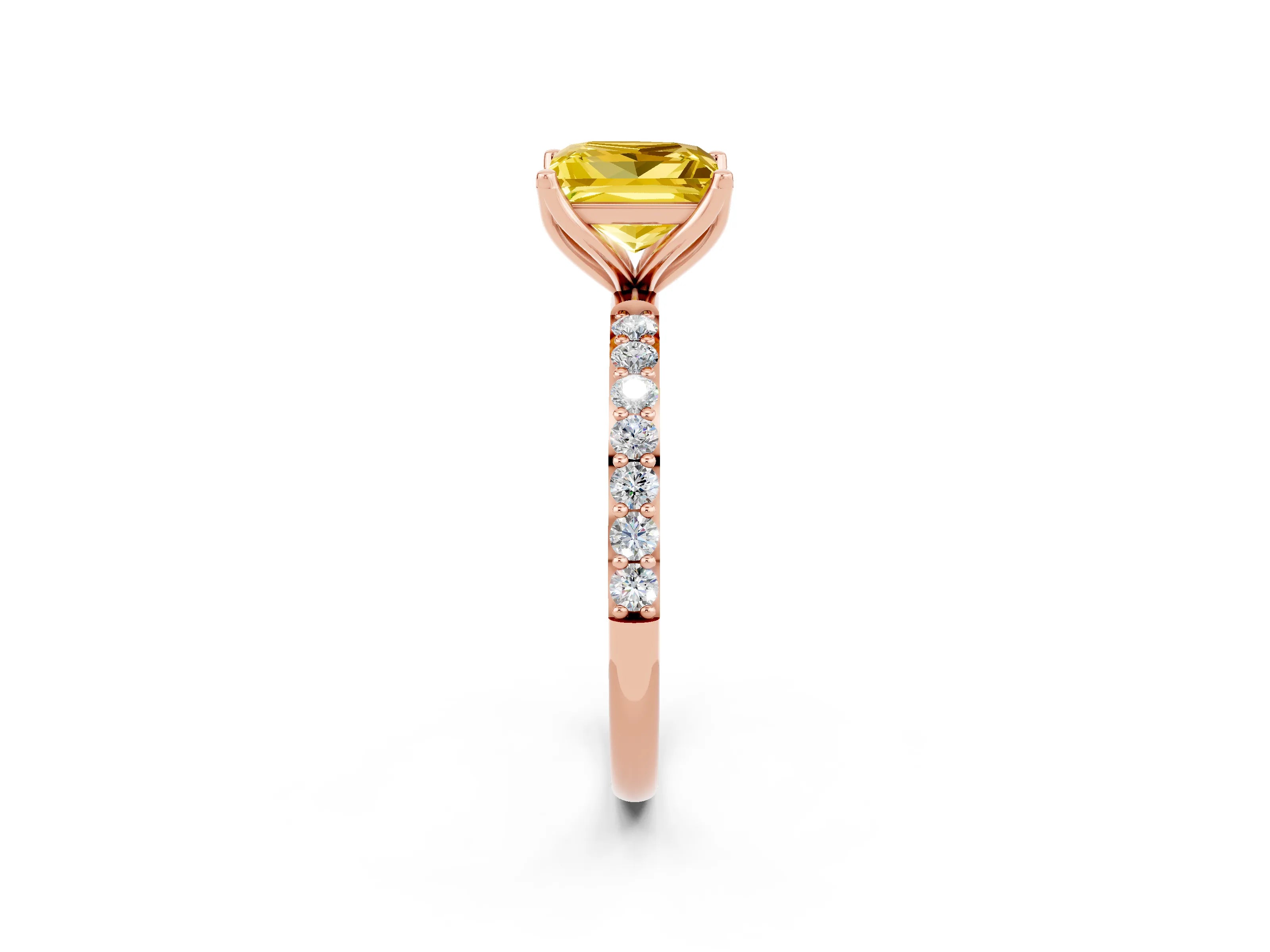 Rose gold Princess Cut Yellow Sapphire Solitaire Engagement Ring with Pavé Band and Prong Setting_2