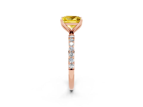 Rose gold Princess Cut Yellow Sapphire Solitaire Engagement Ring with Pavé Band and Prong Setting_2