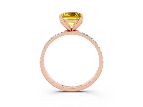 Rose gold Princess Cut Yellow Sapphire Solitaire Engagement Ring with Pavé Band and Prong Setting_3
