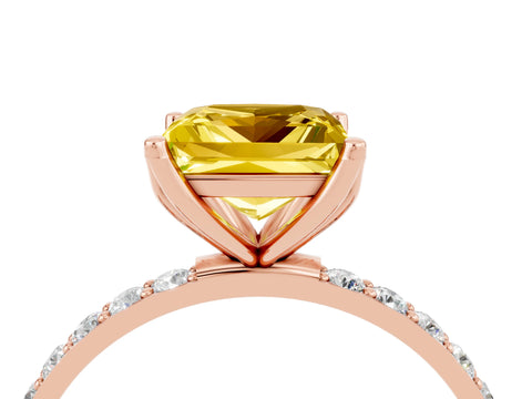 Rose gold Princess Cut Yellow Sapphire Solitaire Engagement Ring with Pavé Band and Prong Setting_4