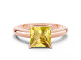 Rose gold Princess Cut Yellow Sapphire Solitaire Engagement Ring with Round Band and Four-Prong Setting_24