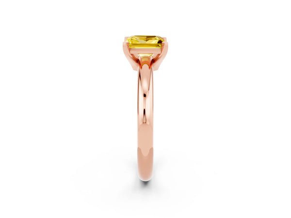 Rose gold Princess Cut Yellow Sapphire Solitaire Engagement Ring with Round Band and Four-Prong Setting