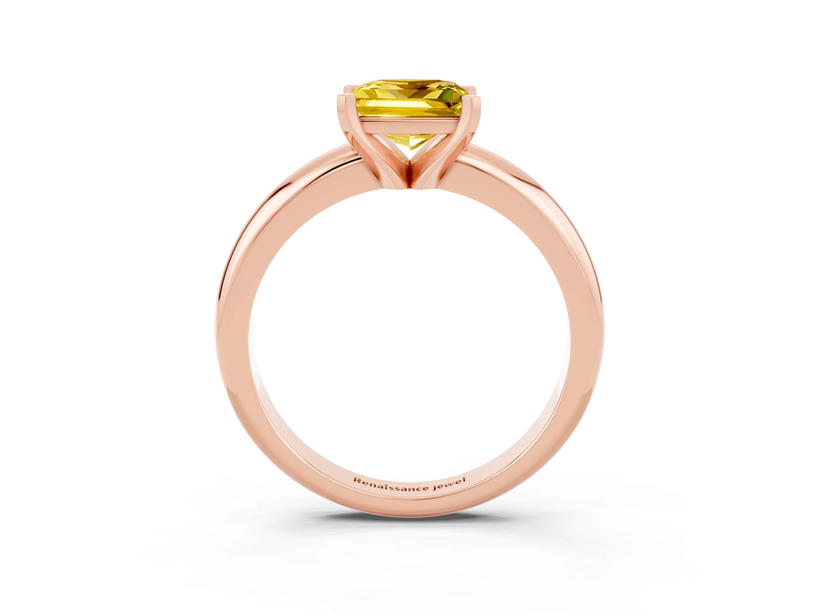 Rose gold Princess Cut Yellow Sapphire Solitaire Engagement Ring with Round Band and Four-Prong Setting_27
