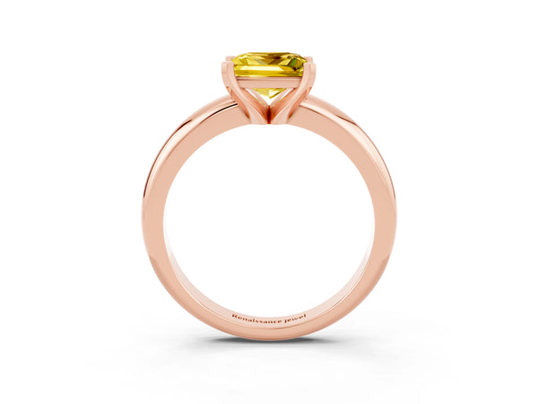 Rose gold Princess Cut Yellow Sapphire Solitaire Engagement Ring with Round Band and Four-Prong Setting