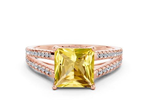 Rose gold Princess Cut Yellow Sapphire Solitaire Engagement Ring with Split Shank Pavé Band_12