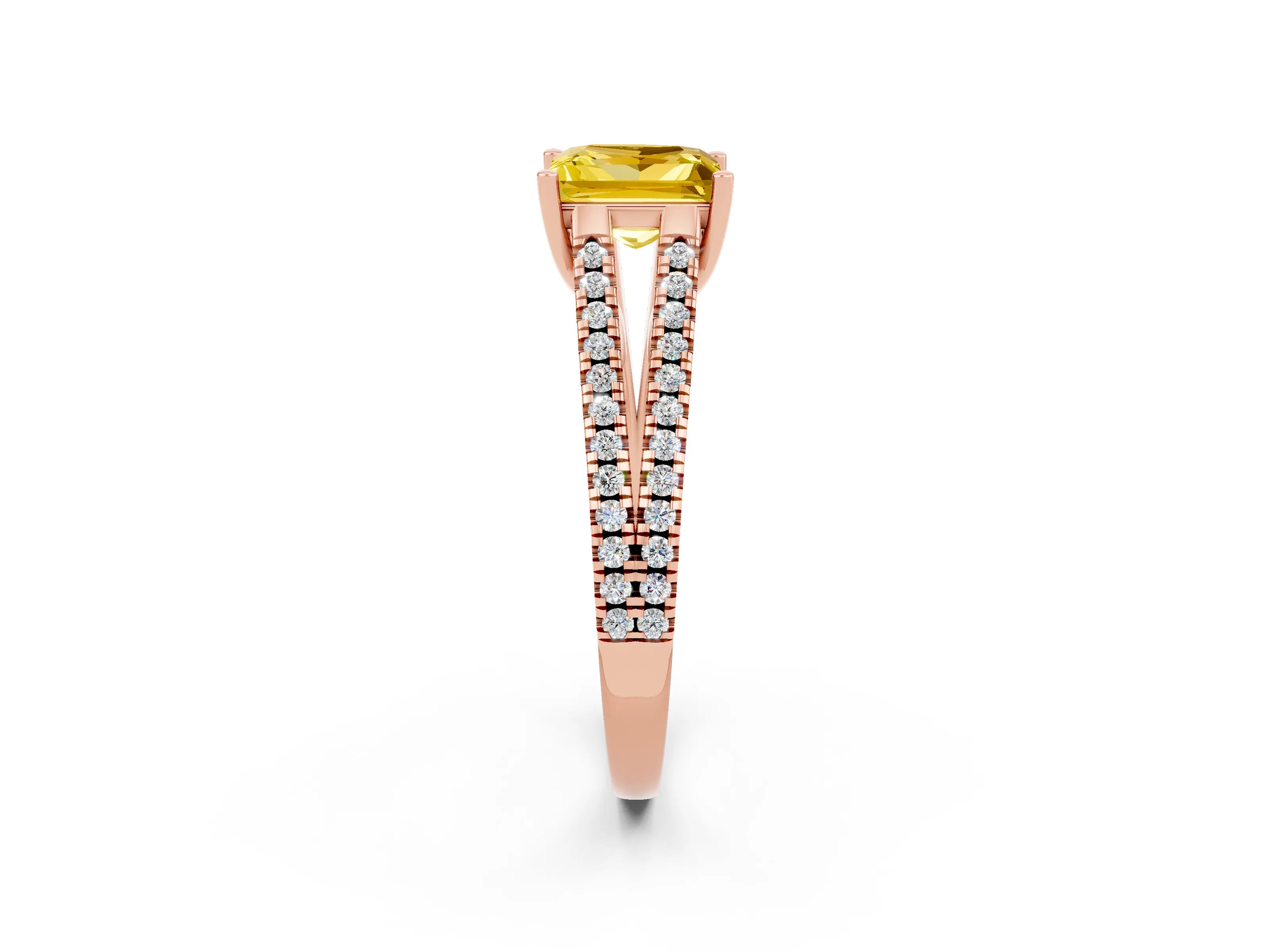 Rose gold Princess Cut Yellow Sapphire Solitaire Engagement Ring with Split Shank Pavé Band_14