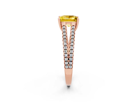 Rose gold Princess Cut Yellow Sapphire Solitaire Engagement Ring with Split Shank Pavé Band_14