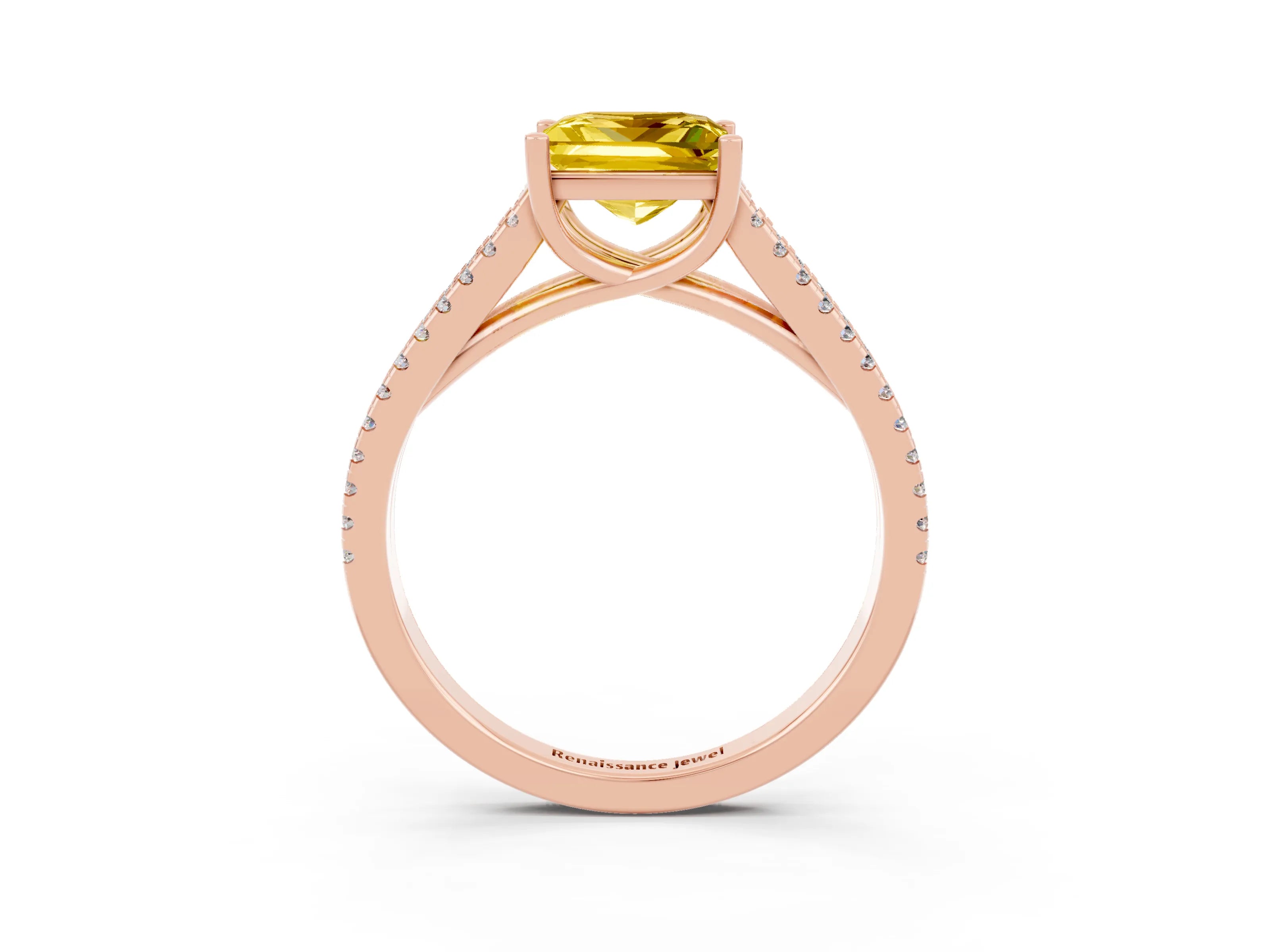 Rose gold Princess Cut Yellow Sapphire Solitaire Engagement Ring with Split Shank Pavé Band_15