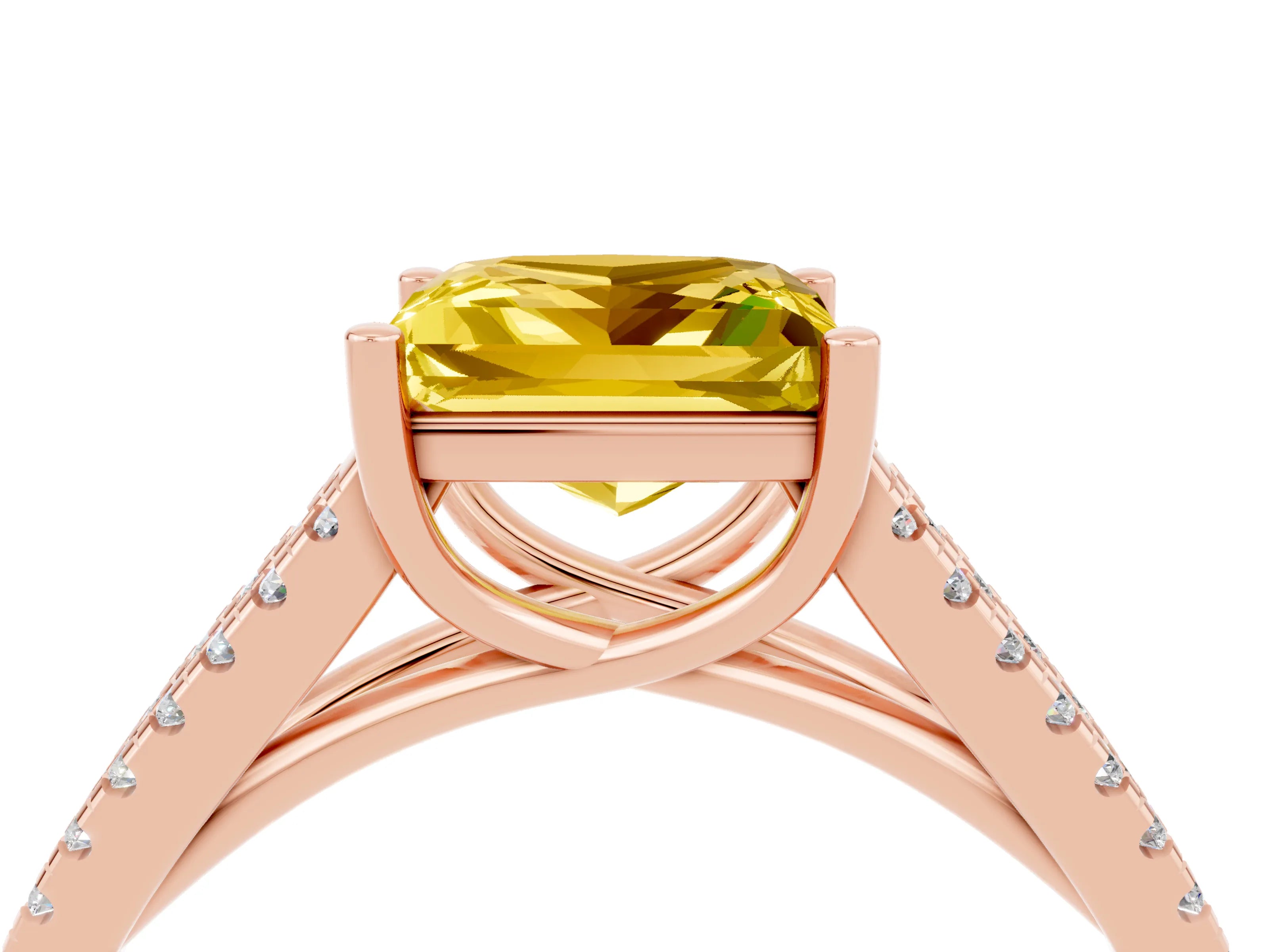 Rose gold Princess Cut Yellow Sapphire Solitaire Engagement Ring with Split Shank Pavé Band_16