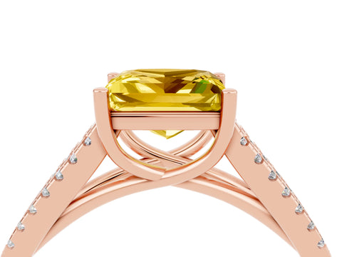Rose gold Princess Cut Yellow Sapphire Solitaire Engagement Ring with Split Shank Pavé Band_16