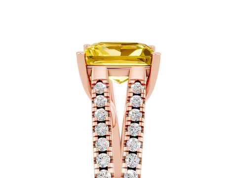 Rose gold Princess Cut Yellow Sapphire Solitaire Engagement Ring with Split Shank Pavé Band_17