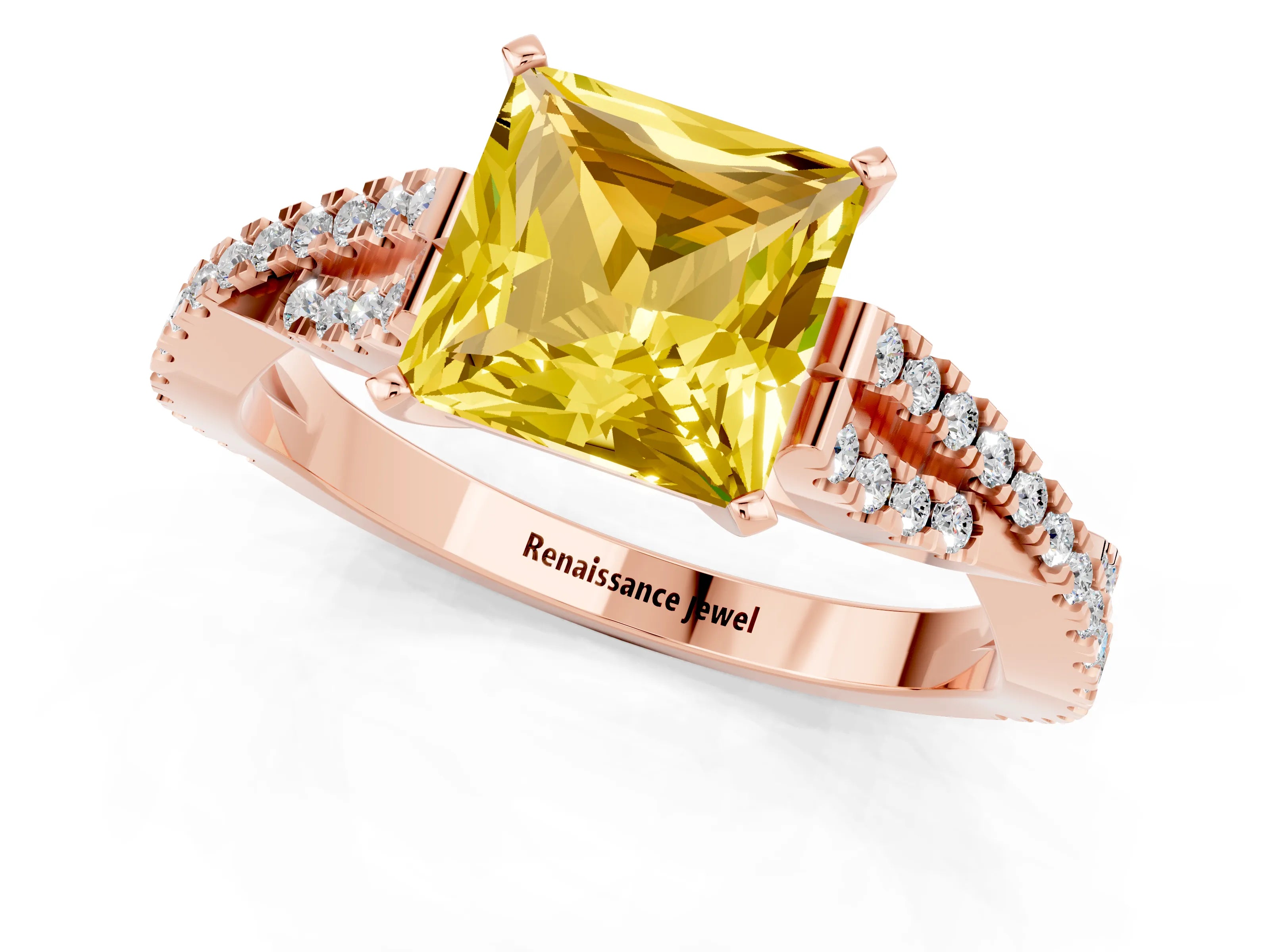 Rose gold Princess Cut Yellow Sapphire Solitaire Engagement Ring with Twisted Pavé Band and Four-Prong Setting_25