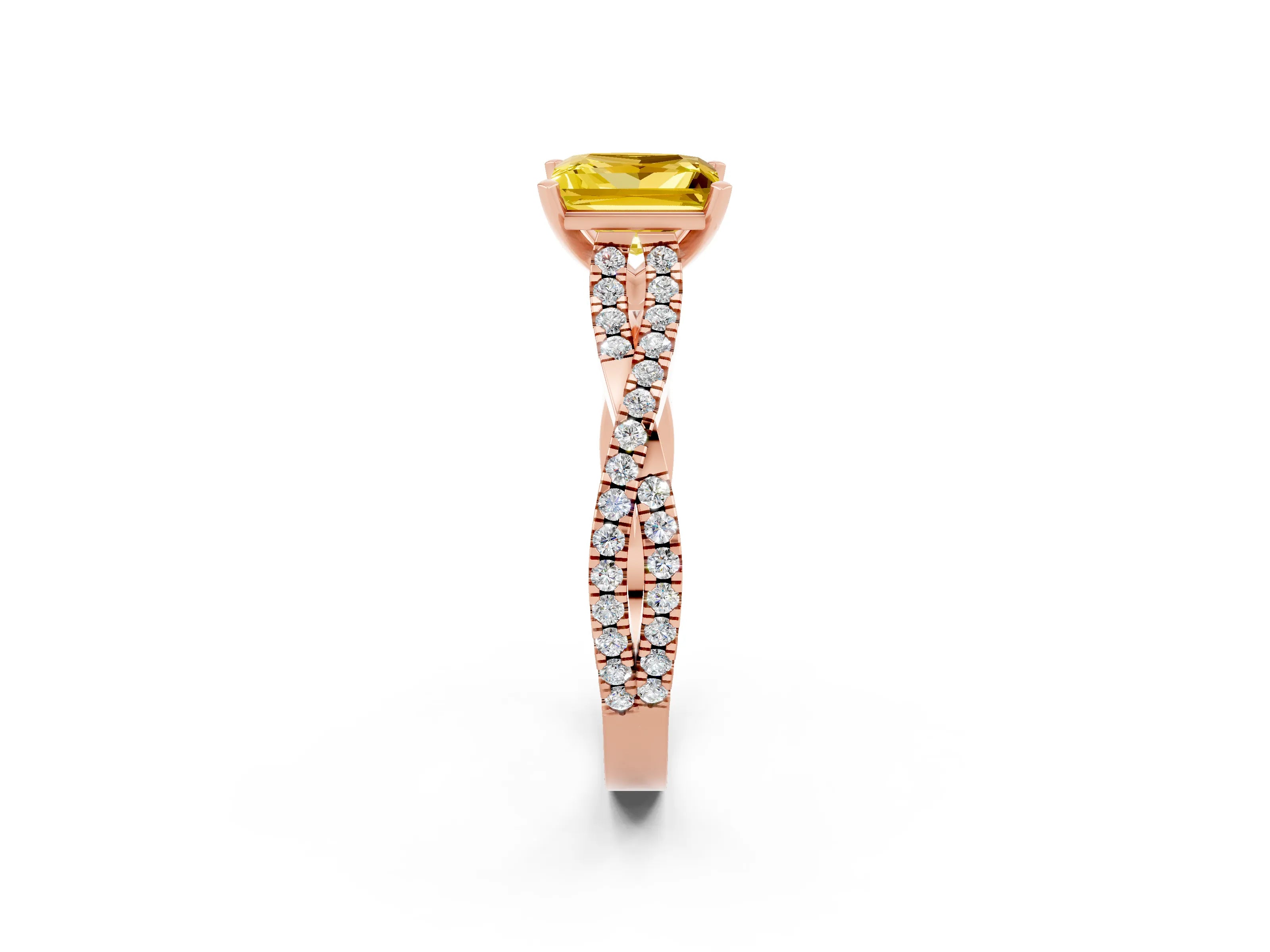 Rose gold Princess Cut Yellow Sapphire Solitaire Engagement Ring with Twisted Pavé Band and Four-Prong Setting_26