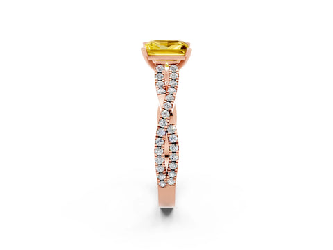 Rose gold Princess Cut Yellow Sapphire Solitaire Engagement Ring with Twisted Pavé Band and Four-Prong Setting_26