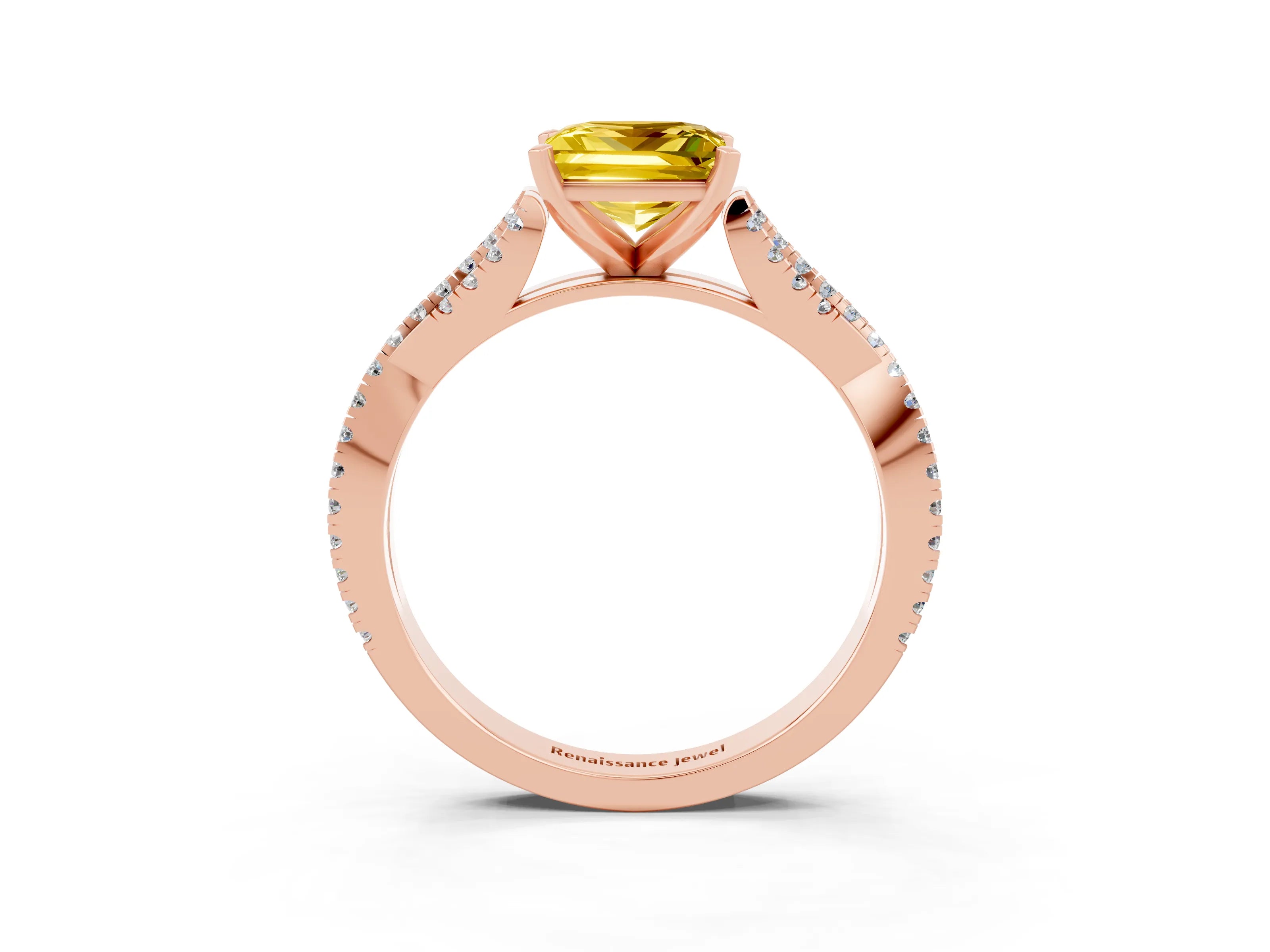 Rose gold Princess Cut Yellow Sapphire Solitaire Engagement Ring with Twisted Pavé Band and Four-Prong Setting_27
