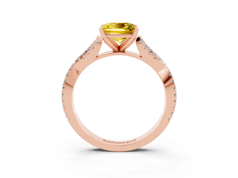 Rose gold Princess Cut Yellow Sapphire Solitaire Engagement Ring with Twisted Pavé Band and Four-Prong Setting_27