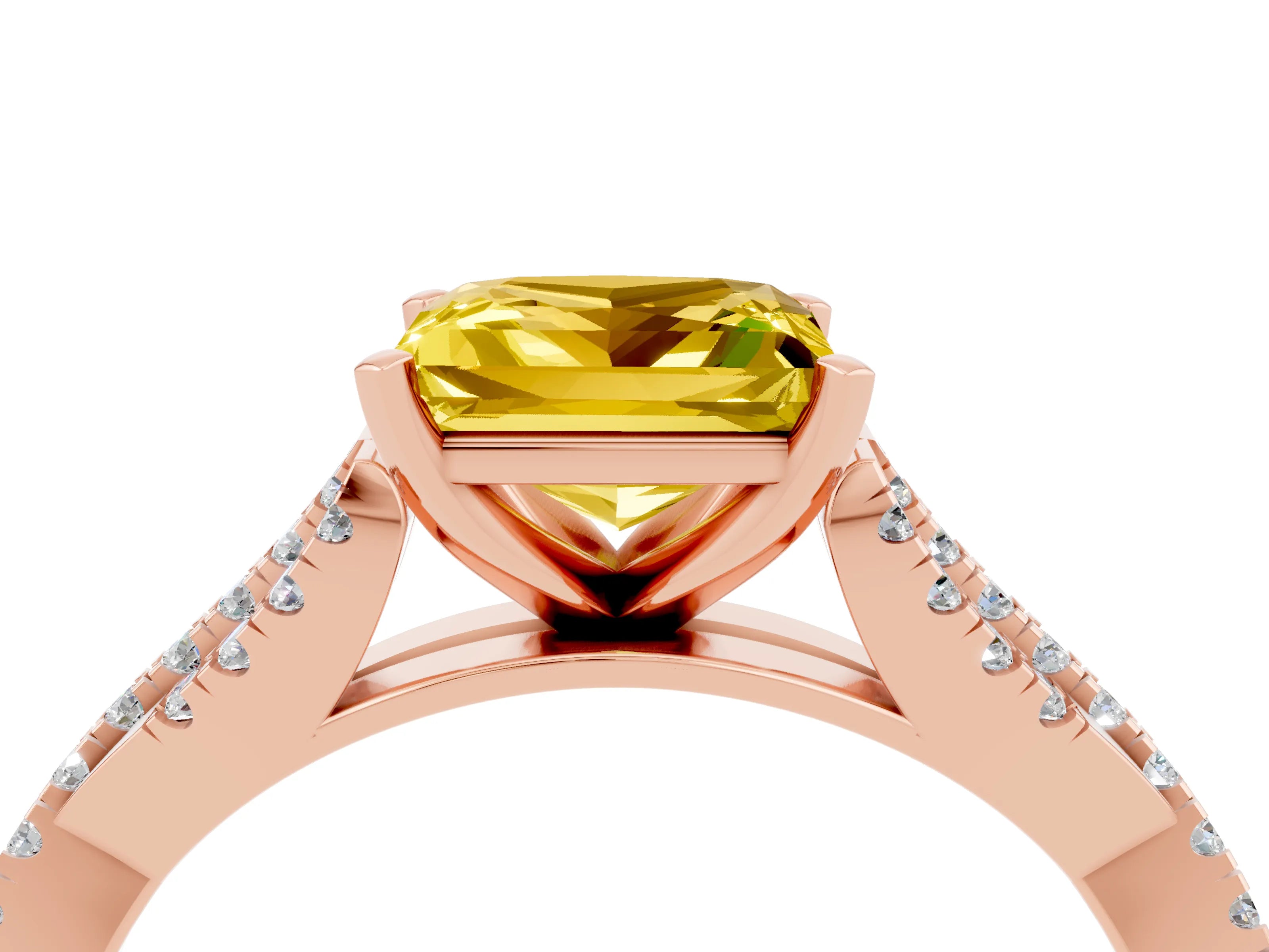 Rose gold Princess Cut Yellow Sapphire Solitaire Engagement Ring with Twisted Pavé Band and Four-Prong Setting_28